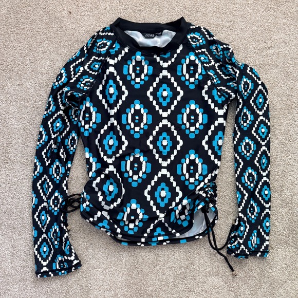 Jones New York Other - Jones New York Rash Guard Womens Large Blue Black Geometric Cinch Side Swim Top